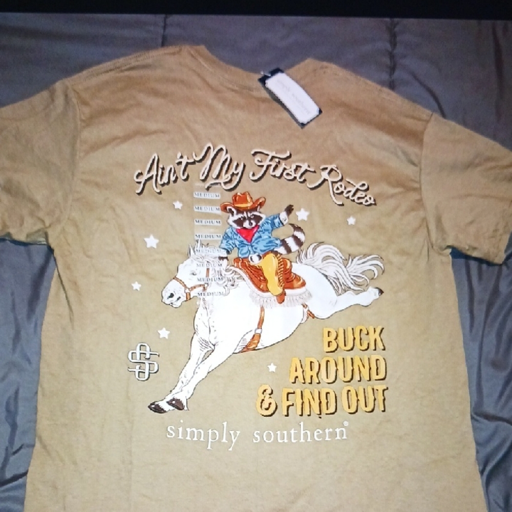 Simply Southern Beige Graphic Tee with Raccoon Design